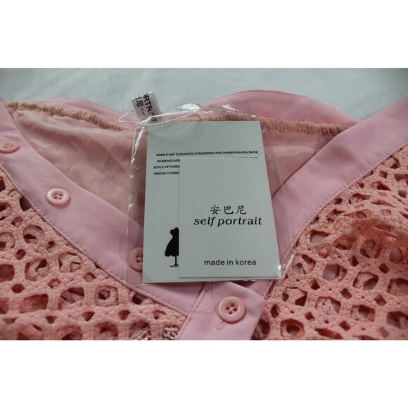 NWT Self Portrait Pink Lace Eyelet Dress Size L Ruffle Flutter Sleeve - Picture 7 of 9